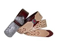 Surrycee Café,110cm/waist:36"~38", Cinturón Vintage Turquesa con Tachuelas para Hombre y Mujer, de Piel auténtica Tallada con Hebilla para Pantalones Vaqueros, 3,8 cm de Ancho.