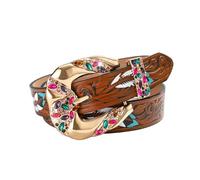 Surrycee Café,125cm/waist:42"~44", Cinturón de Piel sintética con Relieve para Mujer, con Hebilla Dorada y Piedras Preciosas, Vaqueros, 35 mm de Ancho.