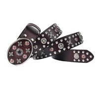 Surrycee Cinturón con tachuelas Cinturones de cuero de vaca con remaches góticos punk rock vintage de metal para mujeres/hombres con hebilla con tachuelas, 38 mm de ancho,Café,110cm/waist:36"~38"