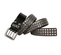 Surrycee Cinturón extralargo (105-150 cm) para hombres/mujeres, cinturón con tachuelas de 3 filas, cinturón de cuero genuino gótico punk rock para jeans, 3,8 cm de ancho,Negro,120cm/waist:40"~42"