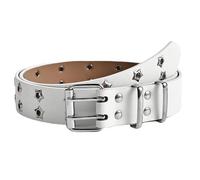 Surrycee Cinturones con tachuelas Mujeres Hombres Dos hileras de plata con tachuelas Chica Ladie Punk Rock Gótico Cinturón informal para pantalones vaqueros, 3,5 cm de ancho,Blanco,105cm/waist:34"~36"