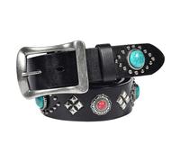 Surrycee Cinturones con tachuelas turquesa vintage gótico punk rock para mujer y hombre Cinturón de cuero genuino con hebillas para pantalones vaqueros, 38mm de ancho,Negro,105cm/waist:34"~36"