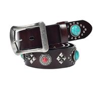 Surrycee Cinturones con tachuelas turquesa vintage gótico punk rock para mujer y hombre Cinturón de cuero genuino con hebillas para pantalones vaqueros, 38mm de ancho,Café,105cm/waist:34"~36"