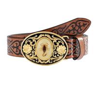 Surrycee Cinturones de cuero repujado para hombres y mujeres, vaquero occidental, vaquera, con hebilla de escorpión 3D de piedra luminosa, 38mm de ancho,Marrón,105cm/waist:34"~36"