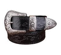 Surrycee Cinturones occidentales con relieve Floral Extra largos de 105-150CM para mujeres, hombres, vaquera, cinturón de cuero genuino campestre, 35mm de ancho,Negro,150cm/waist:52"~54"