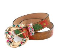Surrycee Marrón,105cm/waist:34"~36", Cinturón de Piel sintética con Relieve para Mujer, con Hebilla Dorada y Piedras Preciosas, Vaqueros, 35 mm de Ancho.