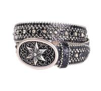 Surrycee Negro,110cm/waist:36"~38", Cinturón de Diamantes de imitación para Mujer, Estilo Vaquera Occidental, con Tachuelas, de Cuero, para Pantalones Vaqueros, con Brillantes, 35 mm de Ancho.