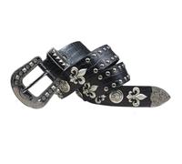 Surrycee Negro,125cm/waist:42"~44", Cinturón con Tachuelas, Estilo gótico, Punk Rock, de Cuero con Remaches para Mujer y Hombre, con Tachuelas de Calavera, para Pantalones Vaqueros, 38 mm de Ancho.