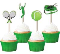 Sursurprise 16 adornos de madera para cupcakes de tenis para decoración de fiesta de tenis, cumpleaños, baby shower, suministros de fiesta deportiva