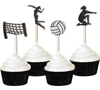 Sursurprise 16 adornos de madera para cupcakes de voleibol, decoración de fiesta de voleibol, cumpleaños, baby shower, suministros de fiesta deportiva