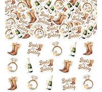 Sursurprise Botas y decoraciones de despedida de soltera, 200 botas y confeti burbujeante para mesa, champán, vaquera occidental, boda, despedida de soltera, suministros de fiesta de compromiso