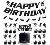 Sursurprise Decoración de cumpleaños para monopatín, pancarta de feliz cumpleaños, decoración para tartas, guirnalda de monopatín, decoración para cupcakes, para patinadores, patinadores, suministros