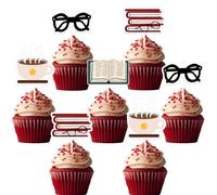 Sursurprise Decoración de fiesta de club de libros, 36 piezas de decoración para cupcakes de club de lectura, decoración de tartas para amantes de los libros, suministros de fiesta de biblioteca de