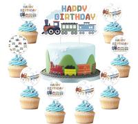 Sursurprise Decoración de pastel de cumpleaños con temática de tren, decoración de pastel de tren de vapor, decoración de ferrocarril, cruce, feliz cumpleaños, transporte, tráfico, vehículo, pista