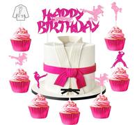 Sursurprise Decoraciones de cumpleaños de karate, 25 piezas de decoración para tartas de karate y cupcakes para niñas, suministros de fiesta de artes marciales de taekwondo