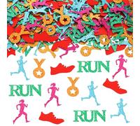 Sursurprise Decoraciones de fiesta temática para correr, 200 piezas de confeti para correr, medalla de corredor, confeti de mesa, maratón, deportes de campo traviesa, fitness, suministros de fiesta de