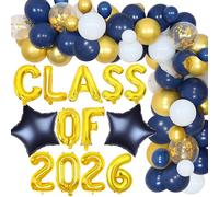 Sursurprise Decoraciones de graduación azul marino y dorado 2026, kit de arco de guirnalda de globos clase de 2026, pancarta de globos para suministros de fiesta de graduación 2026