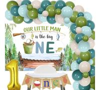 Sursurprise Decoraciones de primer cumpleaños de pesca, Our Little Man Is The Big One telón de fondo Gone Fishing Balloon Garland Arch Kit Retro para niños O Fishally One First Birthday Party Supplies