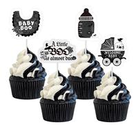 Sursurprise Decoraciones góticas de Halloween para baby shower, 24 piezas de decoraciones para cupcakes con texto en inglés "A Little Boo Is Almost Due ", espeluznante baby shower, Halloween,