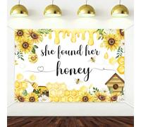 Sursurprise Fondo de 5 x 3 pies con texto en inglés "She Found Her Honey", decoraciones de despedida de soltera, pancarta temática de abeja de vinilo, fondo de cabina de fotos de boda, suministros de