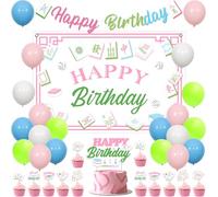 Sursurprise Mahjong Decoraciones de Fiesta, Mahjong Happy Birthday Backdrop Banner, Cake Topper, Cupcake Toppers, Globos para Let's Get Our Mahj-ON Birthday Game Celebration Supplies