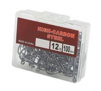 Surtido de 100 anzuelos de pesca de acero al carbono con caja de almacenamiento, kit de anzuelos circulares y agudos para bagre y señuelo suave, tamaños 4-12 (12#)