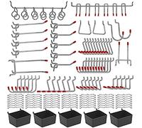 Surtido de 114 ganchos para tablero de clavijas con juegos de ganchos de metal, contenedores de tablero de clavijas, cerraduras de clavijas para organizar herramientas de sistema de almacenamiento