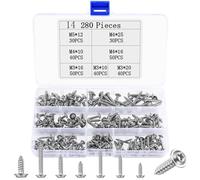 Surtido de 280 tornillos autorroscantes, acero inoxidable 304, tornillos autorroscantes, tornillos de cabeza plana, tornillos de cabeza alomada, tornillos para madera, tornillos de cabeza de disco