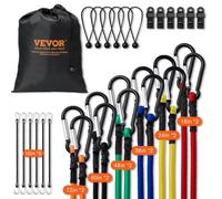 VEVOR 30 PCS Cuerdas Elásticas de 8 mm de Diámetro con Mosquetones de Acero A3, 0,25 m, 0,46 m, 0,61 m, 0,91 m, 1,22 m, 1,52m, 1, 83m, Bolsa de Almacenamiento Portátil, 6 Clips y Ataduras para Toldo