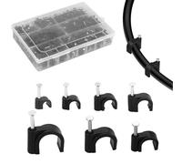 Surtido de 630 clips de cable de 7 tamaños, 4-12 mm, clips de cable negros, tachuelas de cable, clips de cable blindados, tachuelas de alambre para cables, clips de pared de cable, clips de cable al