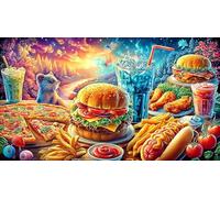 Surtido de Comida rápida con Hamburguesas, Papas Fritas, Pizza y Bebidas. Puzzle de 1000 Piezas para Adultos y niños - Juego Familiar Divertido & Estimulante Idea 38x52/1000pcs