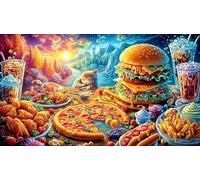 Surtido de Comida rápida con Hamburguesas, Papas Fritas, Pizza y Bebidas. Puzzle para Adultos de 1000 Piezas - Regalo Divertido Juego Familiar Estimulante para Adultos y niños 38x52/1000pcs