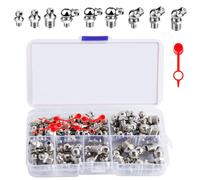 Surtido de Engrasadores, M6 M8 M10 Juego de Engrasador, 60 Piezas Boquillas de Engrase de Niquelado, Pistola de Engrasadores 45° 90°, Recto Engrasador Hidráulico con 10 Piezas Tapón de Engrase