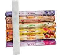 Surtido Mix Incienso Natural de Flores Aromáticas - Aromaterapia - 6 Paquetes de 20 Unidades c.u.+ Soporte Incienso Incensario Mármol Blanco - Porta Incienso Resistente y Elegante