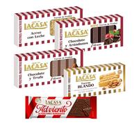 Surtido Turrones Lacasa: 5 tabletas de turrón variadas: Blando, Crujiente, Arroz con leche, Chocolate y arándanos y Chocolate y trufa