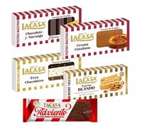 Surtido Turrones Lacasa: 5 tabletas de turrón variadas: Blando, Crujiente, Chocolate y naranja, Crema catala y Tres chocolates
