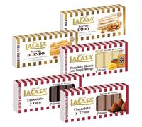 Surtido Turrones Lacasa: 5 tabletas de turrón variadas: Blando, Duro, Chocolate Blando con Tequi mango, Chocolate y coco y Chocolate y Trufa