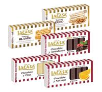 Surtido Turrones Lacasa: 5 tabletas de turrón variadas: Blando, Duro, Chocolate y arándanos, Chocolate y naranja y Chocolate con piña