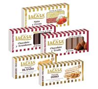 Surtido Turrones Lacasa: 5 tabletas de turrón variadas: Blando, Duro, Chocolate y arándanos, Chocolate y trufa y Nata y fresa