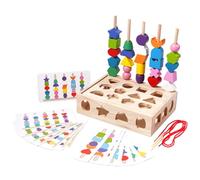 surtidos de formas de madera, bloques de reconocimiento de colores de formas - Juguete de secuenciación de perlas surtidas de forma para niños,Juguetes apilables de clasificación de
