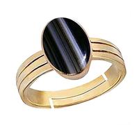 Suruchi Gems & Jewels Sulemani Hakik - Anillo ajustable chapado en oro de 10,25 o 9,5 quilates con certificación astrológica, piedra preciosa natural Panchdhatu/5 metales chapado en oro para mujer,