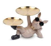 suruim Estatua de Bulldog de Resina con Dos bandejas de Almacenamiento de Bulldog francés, Estatua extraña Soporte para Llaves, decoración de Perro, decoración de Escritorio (Marrón-1)