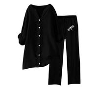 SurvêTement Femme Ensemble Traje de 2 piezas para Mujer, Blusa de Piernas Anchas, Bolsillos, Pantalones elásticos, Conjunto casual, cuello en V, Pantalones, Mode Streetwear, Le Noir, XXXXL