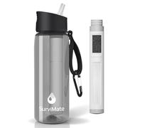 SurviMate Botella de agua filtrada de 5 etapas de 0,01 μm, material sin BPA, certificado NSF/ANSI 42 y 372, botella de filtro de agua portátil para supervivencia, camping, senderismo y uso de