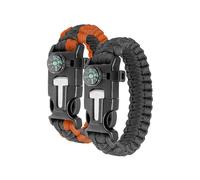 Survival Bracelet (pair) - Flint & Steel Fire Starter, Whistle, Compass, Adjustable Band Size for Camping, Bushcraft, Emergency Kit (black And Orange)