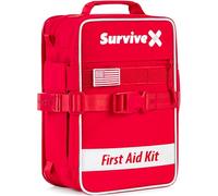 SurviveX Kit de primeros auxilios grande para coche, viajes y hogar, kit de emergencia para senderismo, camping, mochileros y al aire libre, incluye tiras de cierre de herida de punto de cremallera