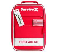 SurviveX Pequeño botiquín de primeros auxilios para coche, viajes y hogar, kit de emergencia para senderismo, camping, mochileros y al aire libre, incluye tiras de cierre de herida con punto de