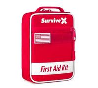 SurviveX Pequeño botiquín de primeros auxilios para coche, viajes y hogar, kit de emergencia para senderismo, camping, mochileros y al aire libre, incluye tiras de cierre de herida con punto de