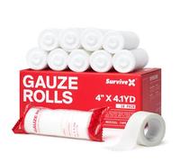 SurviveX Rollos de gasa de alta calidad, vendajes elásticos para heridas, 4 pulgadas x 4,1 m, aprobado por la FSA HSA - Paquete de 10
