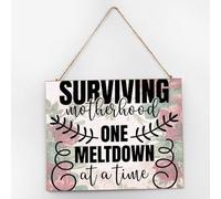Surviving Motherhood... Established - Letrero de madera para colgar en la lavandería, comedor, despensa, 10 x 12 pulgadas